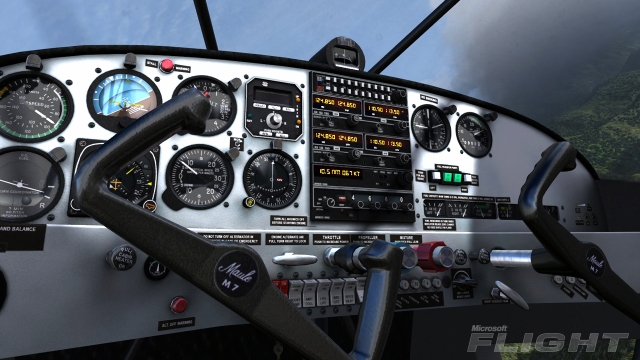 A screenshot of Flight released by Microsoft, showing the new lighting/shadowing capabilities of the engine in the aircraft virtual cockpit.