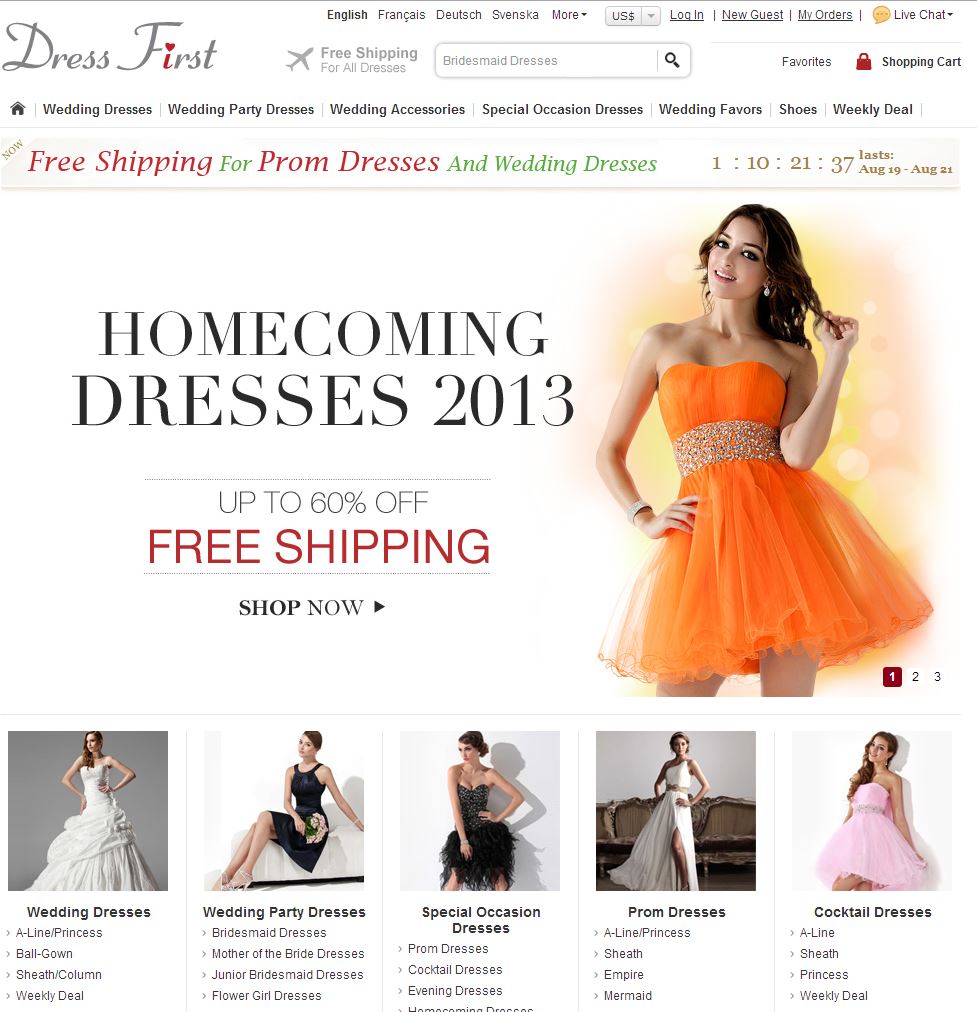 Dress First Homepage as of 8.21.13